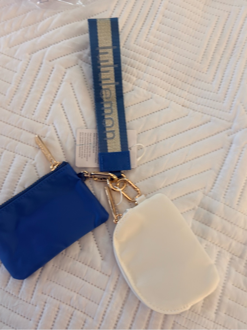 lululemon athletica Royal Blue and Cream Mini Pouch Set with Branded Strap